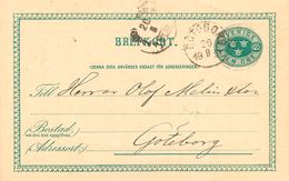 SCHWEDEN 1891, "GÖTEBORG" K1 Kleiner Type Und "GÖTEBORG 1.TUR." Klar A. 5 (FEM) Öre Grün GA-Postkarte, Pra. - 1872-1891 Ringtyp