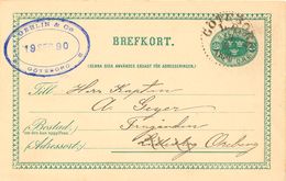 SCHWEDEN 1890, "GÖTEBORG L.Br." K1 Glasklar A. 5 (FEM) Öre Grün GA-Postkarte, Blauer Absenderstempel, Kab. - 1872-1891 Ringtyp