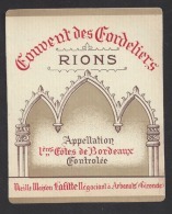 Etiquette De Vin Premières Côtes De Bordeaux -Couvent Des Cordeliers à Rions (33) - Lafitte à Arbanats- Thème Religion - Religious