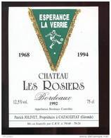 Etiquette De Vin Bordeaux - Chateau Les Rosiers  - Espérance La Verrie (85)   1968/1994 - Thème Foot - Football