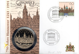 BRD Numisbrief "750 Jahre Hannover" 8.1.1991 BONN Mit Medaille Hannover PP (Münze) 60Pf. 1991 Hannover - Autres & Non Classés