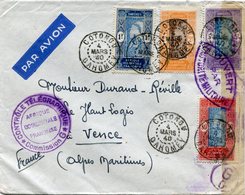 DAHOMEY LETTRE PAR AVION CENSUREE DEPART COTONOU 4 MARS 40 DAHOMEY POUR LA FRANCE - Cartas & Documentos