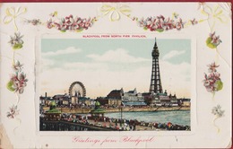 Lancashire Blackpool From North Pier Pavillion Greetings From 1908 (fold) - Blackpool