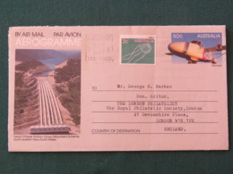 Australia 1987 Aerogramme To England - Hydroelectricity - Plane Marine Life - Storia Postale