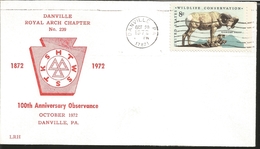 J) 1972 UNITED STATES, MASONIC GRAND LODGE, DANVILLE ROYAL ARCH CHAPTER N!239, 100th ANNIVERSARY OBSERVANCE, WILDLIFE CO - Autres & Non Classés