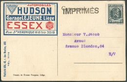 5c. Houyoux Surch. PREO LIEGE 1928 LUYK Sur CP Ill. (AUTOMOBILES HUDSON Garage LE JEUNE ESSEX) Au Tarif Imprimé Vers La - Typografisch 1922-31 (Houyoux)