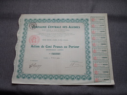 Cie Centrale Des ALCOOLS / Nr. 34.770 : Action De 100 Francs Au Porteur > 1920 Paris ( Voir Photo ) ! - A - C