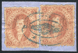 ARGENTINA: GJ.20, Fragment With 2 Examples From 3rd Printing With Blue Rococo Cancel To Be Determined, Very Nice, Low St - Usados