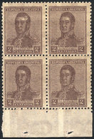 ARGENTINA: GJ.425a, Block Of 4 With DOUBLE IMPRESION, One Horizontal, VF Quality! - Autres & Non Classés