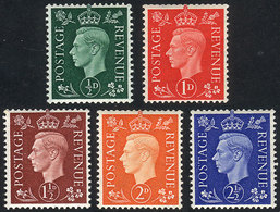 GREAT BRITAIN: Sc.235a/239a, 1937/47 George V With Dark Background And WATERMARK SIDEWAYS, Cmpl. Set Of 5 Values, MNH, V - Andere & Zonder Classificatie