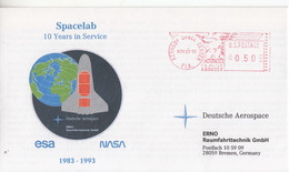 1993 USA NASA And ESA   Spacelab 10 Years In Service Commemorative Cover - Nordamerika