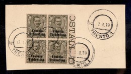 OCCUPAZIONI I GUERRA MONDIALE - Trentino-Alto Adige - 1918 - Tripla Soprastampa - 45 Cent (25) In Quartina Su Frammento  - Autres & Non Classés