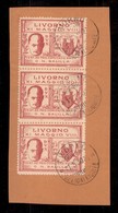 EMISSIONI LOCALI - Livorno - 1930 - 30 Cent (1) - Striscia Di Tre Usata Su Frammento (900+) - Autres & Non Classés