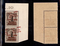 EMISSIONI LOCALI - Guidizzolo - 1945 - 1 Lira Su 10 Cent (2b) - Coppia Angolare Con Doppie Soprastampe (diritta + Obliqu - Autres & Non Classés