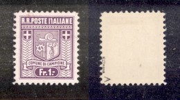 EMISSIONI AUTONOME - Campione - 1944 - 1 Franco Stemma (5a - Zumstein 5A.2.03) Con T Rotta - Gomma Originale - 200 Nella - Otros & Sin Clasificación