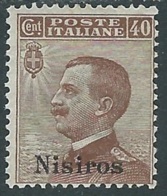 1912 EGEO NISIRO EFFIGIE 40 CENT MH * - RA26-2 - Egée (Nisiro)