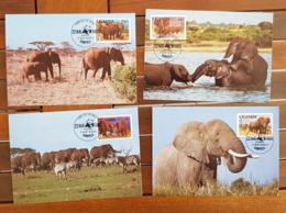 OUGANDA, Elephants, Elephant. Yvert: 768/771 CARTES MAXIMUMS, FDC Enveloppes 1 Er Jour. 1983/ - Eléphants