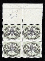 1946 Vaticano Vatican SEGNATASSE RIGHE LARGHE CARTA GRIGIA Quartina 1 Lira (16/I) MNH** Firma Biondi Bl.4 - Postage Due