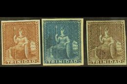 1851-55 1d Purple Brown, 1d Blue & 1d Brownish Grey Imperforate Britannia Issues, SG 2/3 And 6, Each Mint With Gum And F - Trinidad & Tobago (...-1961)