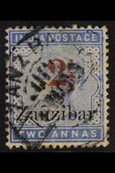 1895-  "2½" In Red On 2a Blue, SG 27, Fine Used. For More Images, Please Visit Http://www.sandafayre.com/itemdetails.asp - Zanzibar (...-1963)