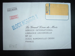 LETTRE Par Avion Pour La FRANCE VIGNETTE S 1,50 Du 21/06/2000 + Griffe Bleue BLOCK HORARIO 2 - Franking Labels