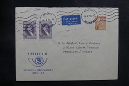 FINLANDE - Enveloppe De Helsinki Pour Bruxelles En 1956 , Affranchissement Plaisant, Vignette Au Verso - L 39182 - Storia Postale