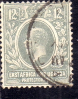 EAST AFRICA ORIENTALE & UGANDA PROTECTORATES 1912 1918 KING KING GEORGE V RE GIORGIO 12c USATO USED OBLITERE' - Protectorats D'Afrique Orientale Et D'Ouganda