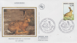 Enveloppe  FDC   1er  Jour    ANDORRE   Protection  De  La  NATURE   Le   Liévre   1988 - Hasen