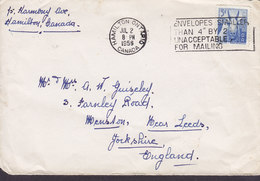 Slogan Flamme 'Envelopes Smaller Than Unacceptable For Mailing' HAMILTON Ontario 1956 Cover YORKSHIRE Mountain Goat - Storia Postale