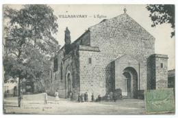 CPA ANIMEE VILLASAVARY, ANIMATION DEVANT L'EGLISE, AUDE 11 - Altri & Non Classificati