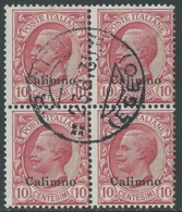 1912 EGEO CALINO USATO EFFIGIE 10 CENT QUARTINA - UR31-9 - Aegean (Calino)