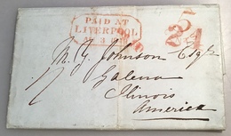 „PAID AT LIVERPOOL 1849“ Transatlantic Mail Paket Letter To Galena ILLINOIS USA (cover GB Lettre SHIP LETTER US Brief - ...-1840 Vorläufer