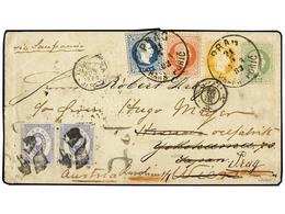 JAPON. Sc.34, 36, 37. 1883 (May 21). The Outstanding And Famous Combination 3 Kr. Green Postal Envelope Plus 1874/80, Fi - Autres & Non Classés