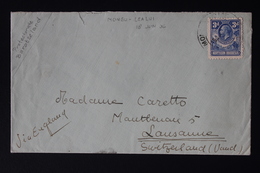 NORTHERN RHODESIA COVER P.O. MONGU LEALUI PROTECTORATE BAROTSELAND RR TO LAUSANNE 18-6-1936 SG 6 - Nordrhodesien (...-1963)