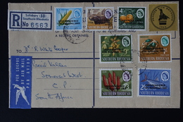 SOUTHERN  RHODESIA AIRMAIL REGISTERED COVER  SALISBURY -> CAPE TOWN 1966  SG 359,360,363,365-367, 369 PROPAGANDA LABEL - Southern Rhodesia (...-1964)