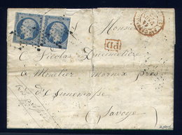 Rare Lettre De Paris Pour Monnetier Mornex ( Haute Savoie 1853 ) Avec Deux N° 10 - 1852 Louis-Napoleon