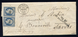 Rare Lettre De Bourgoin Pour Bonneville ( Haute Savoie 1854 ) Avec Une Paire De N° 10 - 1852 Louis-Napoleon