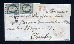 Rare Lettre De Paris Pour Chambéry ( Savoie 1853 ) Avec Une Paire De N° 10 - 1852 Louis-Napoleon
