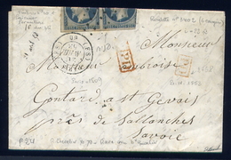 Rare Lettre De Paris Pour St Gervais ( Haute Savoie 1853 ) Avec Une Paire De N° 10 Cachet Gros Points - 1852 Louis-Napoleon