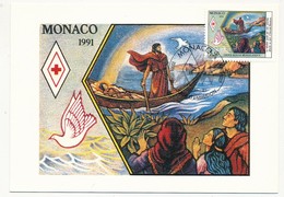 MONACO - Deux Cartes Maximum Croix Rouge 1991 - (Sainte Dévôte) - Cartas Máxima