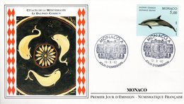 " CETACES DE LA MEDITERRANEE : DAUPHIN COMMUN " Sur Enveloppe 1er Jour De 1992. N° YT 1821. Parfait état - Dauphins