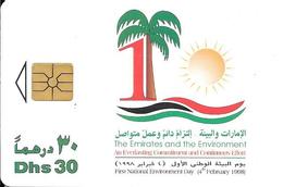 CARTE-PUCE-EMIRATS-GEM-30Dhs-1998-1é JOUR Pour  ENVIRONNEMENT-TBE-RARE - Emirati Arabi Uniti