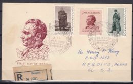 Yugoslavia Republic Tito Bithday 1952 Mi#693-695 Registered FDC Travelled To USA - Lettres & Documents