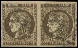 EMISSION DE BORDEAUX - 47e  30c. Brun, Nuance Foncée, R RELIE Au Cadre Dans Une PAIRE, Obl., TTB - 1870 Emisión De Bordeaux