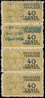 (*) INDOCHINE Timbres Fiscaux Médaillon De Tasset, 40c. Bistre, BANDE De 4 Verticale, Surcharge Bleue VIETNAM DAN-CHU CO - Otros & Sin Clasificación