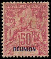 * REUNION 42a : 50c. Rose, DOUBLE REUNION Bleu Et Rouge, TB - Sonstige & Ohne Zuordnung