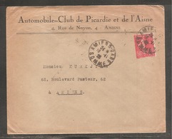 Enveloppe   Pub    Automobile Club De Picardie  Et De L Aisne  AMIENS   50C Semeuse  1926 - 1903-60 Semeuse Lignée