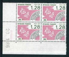 Bloc De 4 Timbres** De 1986 Gommés "1,28 - TIMBRES PREOBLITERES - Mai" Avec Date 20. 1 .86 (2 Traits) - Voorafgestempeld