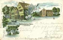 VERSMOLD, Mehrbildkarte, Hotel Deutsches Haus, J. Hünnekens (1899) Litho-AK - Versmold
