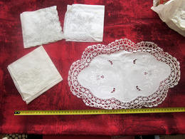 Vintage French Crochet Doily Handmade Lace Tablecloth Tablemat-Napperon+3 Serviettes Linge D'époque Creative Hobbies - Bed Sheets